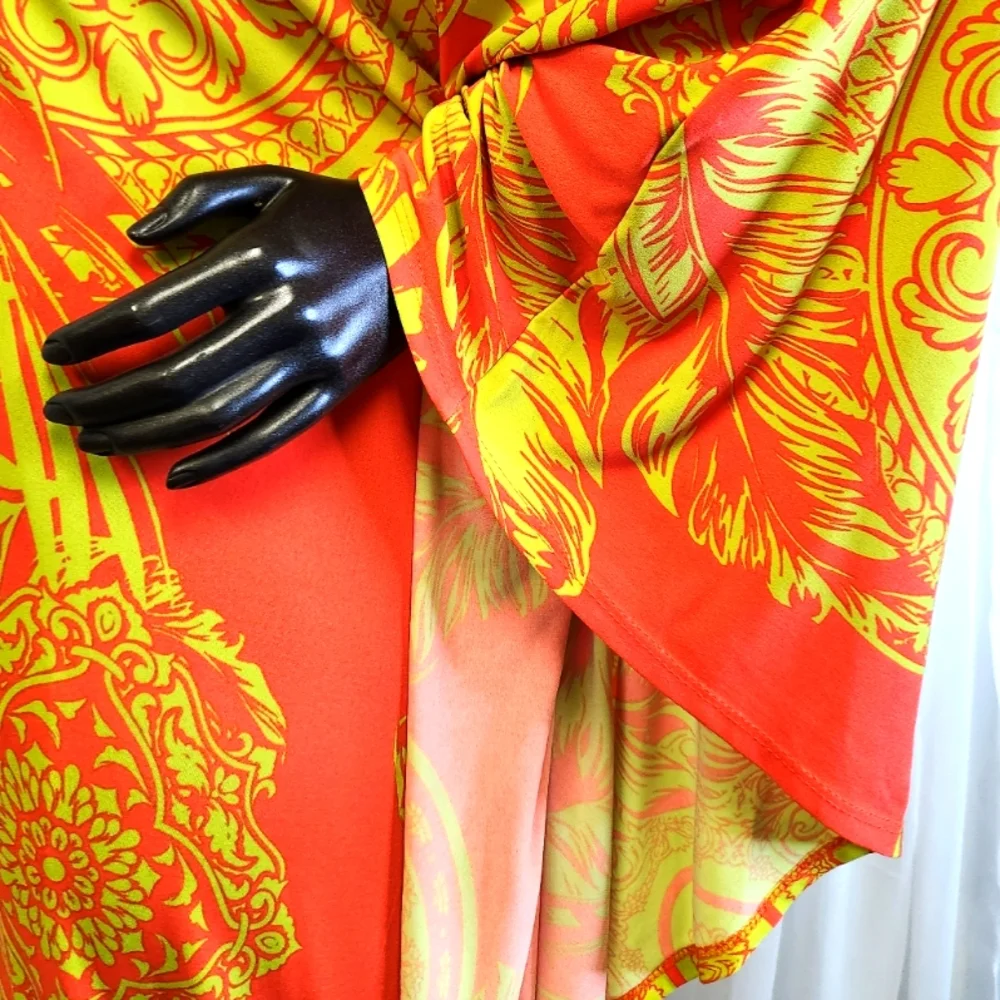 Bold Leaf Kaftan Vibrant Orange and Yellow. Mannequin Worn Only. - Picture 8 of 14